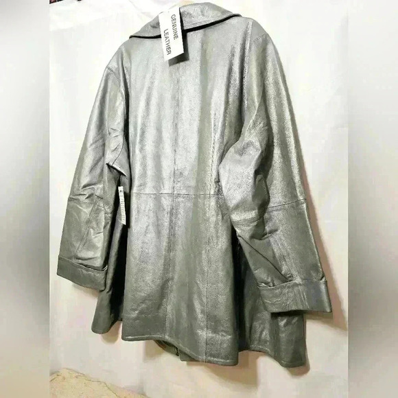 NWT Roaman's Womens Silver Grey Leather Zip Front Jacket Plus Size 30W - Picture 3 of 6